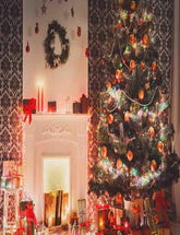 Chirtsmas Tree With Damask Wall For Holiday Photography Backdrop J-0037 Shopbackdrop